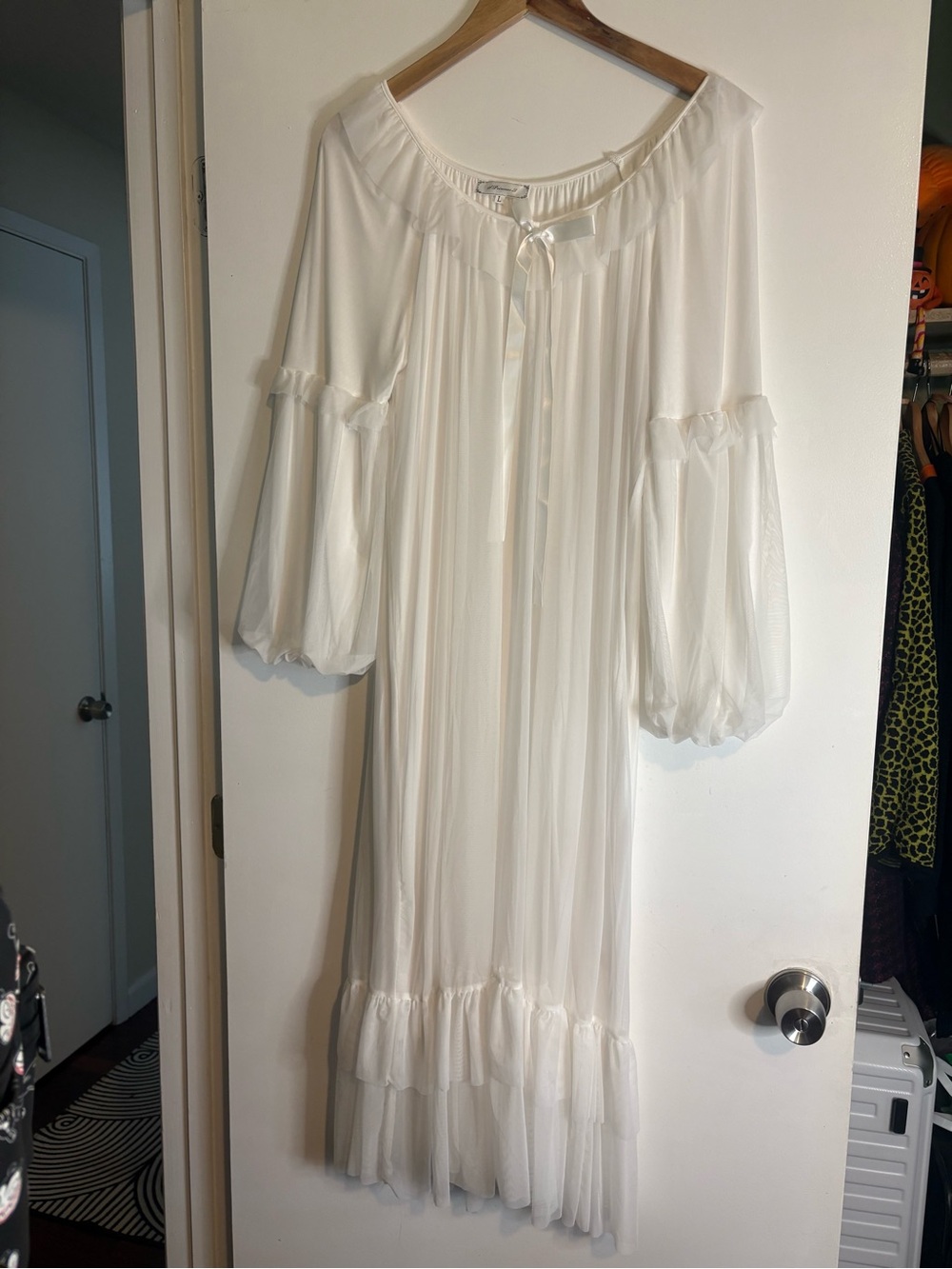 Sheer White Peasant Chemise with Billowy Sleeves
